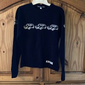 Women KRONK mini crew neck black white cars sleeve sweater size 12 - NWT